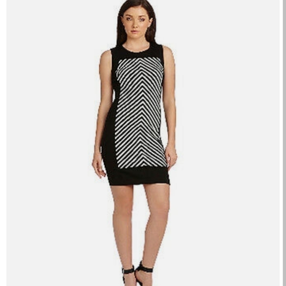 Calvin Klein sz 4 black white chevron dress